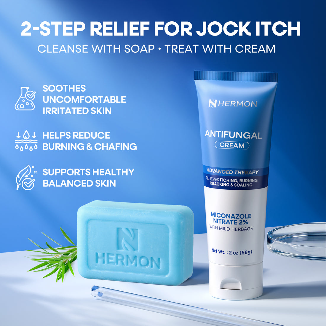 Hermon Jock Itch Antifungal Treatment Kit: Antifungal Cream & Soap for Jock Itch, Ringworm & Athlete’s Foot – Fast-Acting Anti-Fungal Care that Soothes, Cleanses & Restores Skin Health