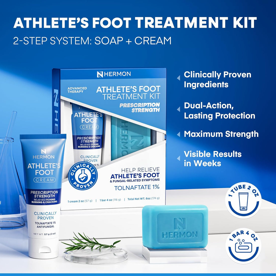 Hermon Athletes Foot Treatment Kit: Clinically Proven Antifungal Cream & Soap with Tea Tree Oil