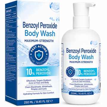 Hermon Benzoyl Peroxide Body Wash: 10% Benzoyl Peroxide Acne Wash for Face, Skin, Butt, and Back Acne - Maximum-Strength Fast-Acting Acne Control Cleanser 8.45 Fl. Oz.