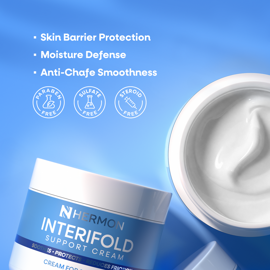 Hermon Intertrigo Cream for Skin Folds: Skin Care & Chafing Support with Zinc Oxide, Intertrigo Relief Cream for Under Breast, Belly Fold, Inner Thighs & Underarms, 4.2 oz