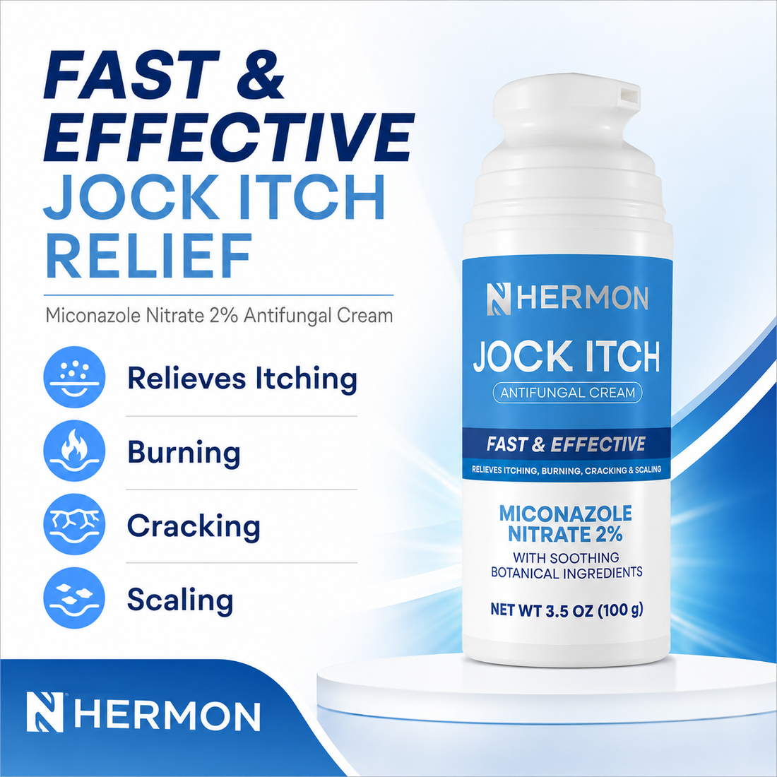 Hermon 2026 Upgrade Jock Itch Cream: Ringworm Treatment for Humans, Athlete's Foot Cream -Fast and Effective Symptom Relief of Itching, Burning and Redness -100ml